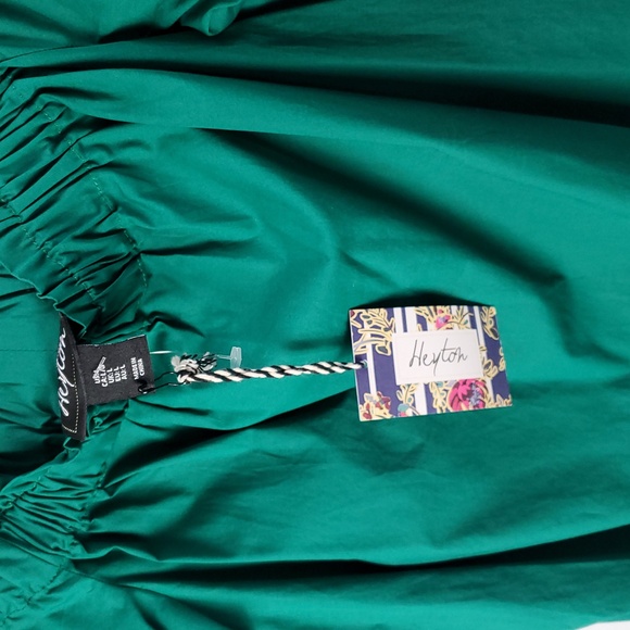 Heyton Emerald Green Embroided Lace Trim Of Shoulder MIDI Dress Sz L Cottagecore - Picture 7 of 14